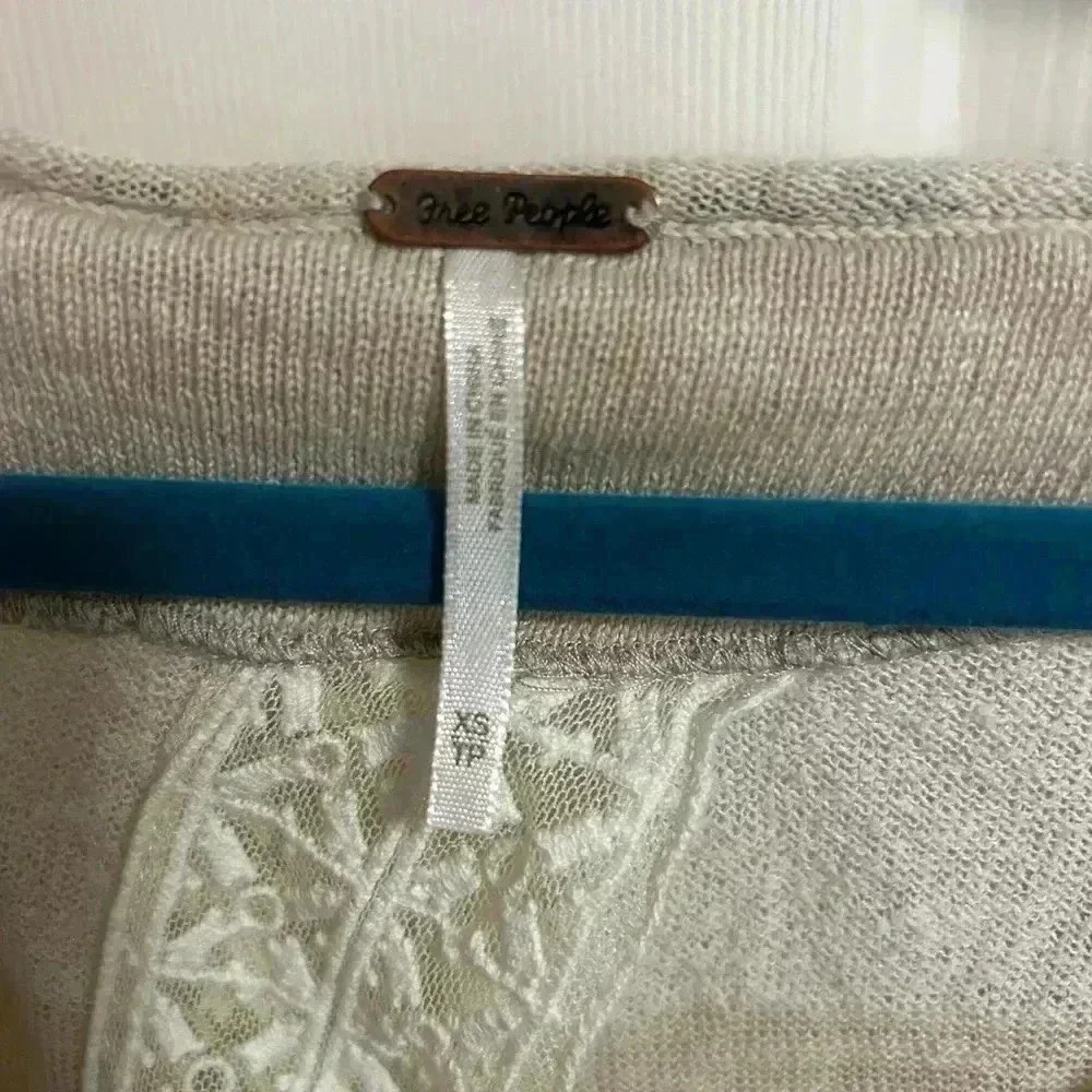 Free People Tan And Cream Striped Linen Blend Split Back Blouse XS‎